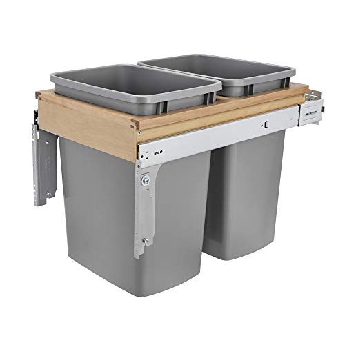 Rev-A-Shelf 4WCTM-18BBSCDM2 双 35 夸脱顶部安装拉出式厨房垃圾容器，带软关闭滑轨，适用于 15 英寸宽 1.5 英寸面框柜，银色