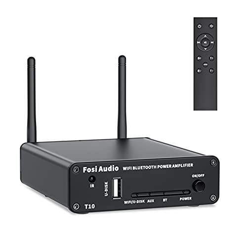 Fosi Audio T10 WiFi 蓝牙 5.0 立体声接收放大器 2.4G Wi-Fi 路由模块智能无线多房间/多区域音频放大器兼容 Airplay Connect-100 瓦 x2