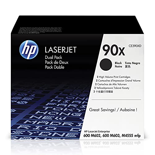 HP 原装 90X 黑色高印量碳粉盒（2 件装）|适用于 LaserJet Enterprise 600 M6...