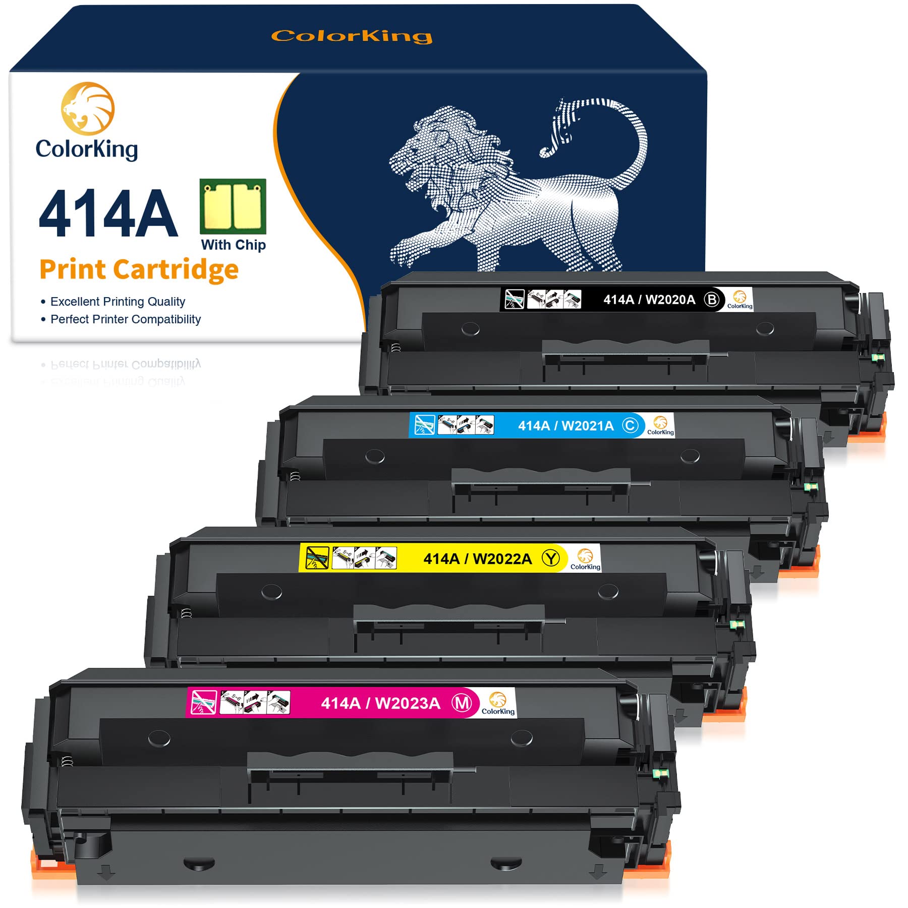  Colorking （带芯片）兼容碳粉盒替换件适用于 HP 414A W2020A 414X W2020X HP Color Pro MFP M479fdw M454dw M479fdn M454dn M454 M479 碳粉打印机（黑色青色黄色洋红色，4 件装）...