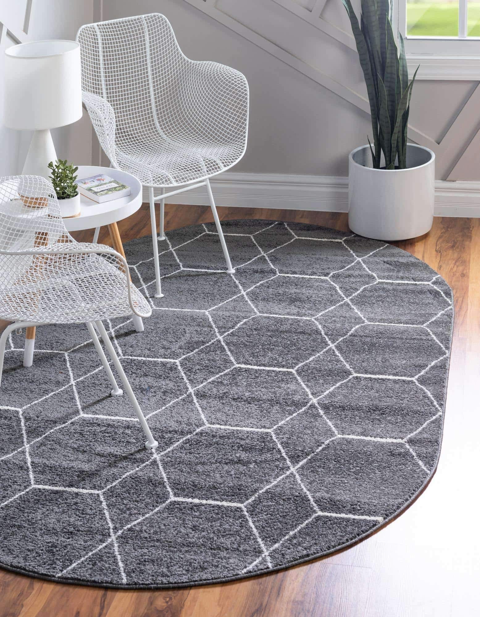 Unique Loom Trellis Frieze 系列小地毯 - 几何（5' x 8' 椭圆形，深灰色/象...