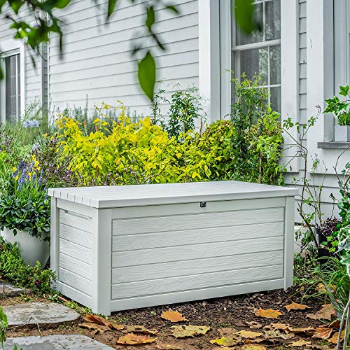 keter 165 加仑耐候树脂甲板储物箱户外露台花园家具，白色