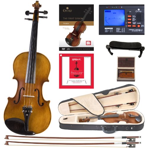 Cecilio CVN-500 实木乌木小提琴，配达达里奥前奏琴弦，尺寸 4/4（全尺寸）