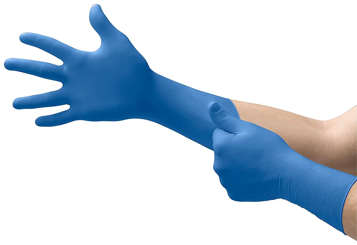 Microflex SG-375-L Safegrip 检查手套，PF 乳胶，纹理，加长袖口，蓝色，大号，每盒 50 只；每箱 10 盒（每包 500 个）