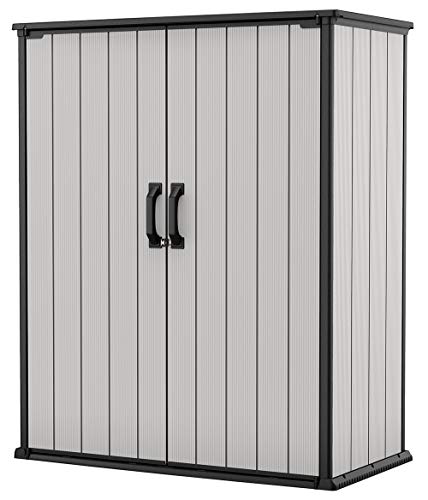 keter 高级高树脂户外储物棚，带搁架支架，适用于庭院家具、泳池配件和自行车，灰色和黑色...