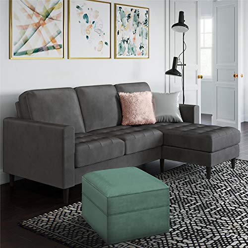 CosmoLiving Strummer 现代双面组合沙发，采用绿色天鹅绒面料软垫，配有浮动脚凳...