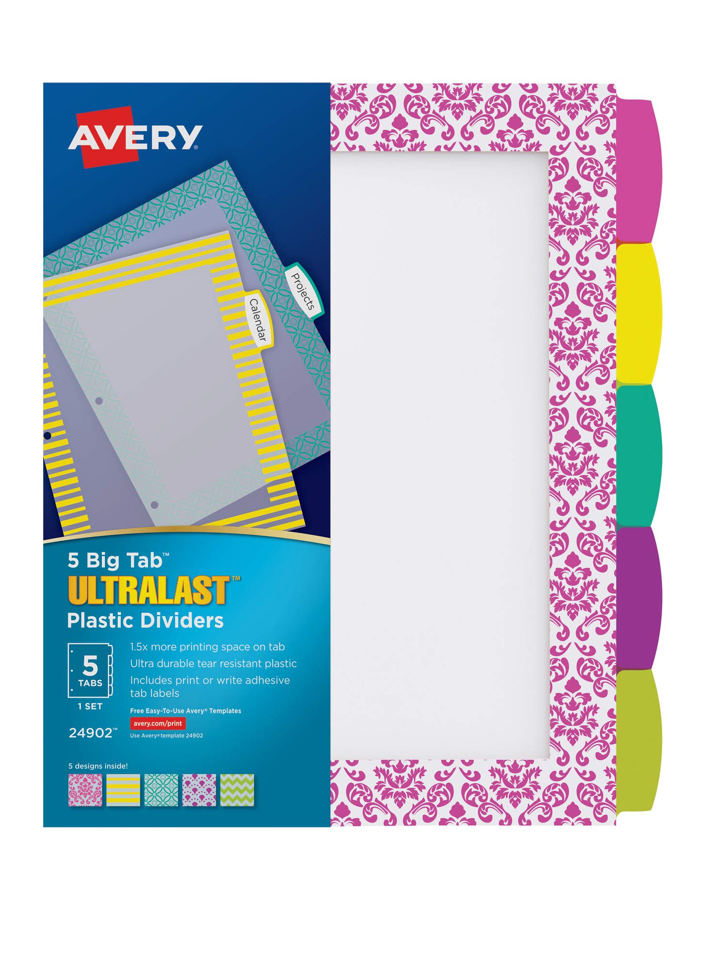 Avery 8 个标签 Ultralast 塑料活页夹分隔件多色大标签 1 套 24901 6...