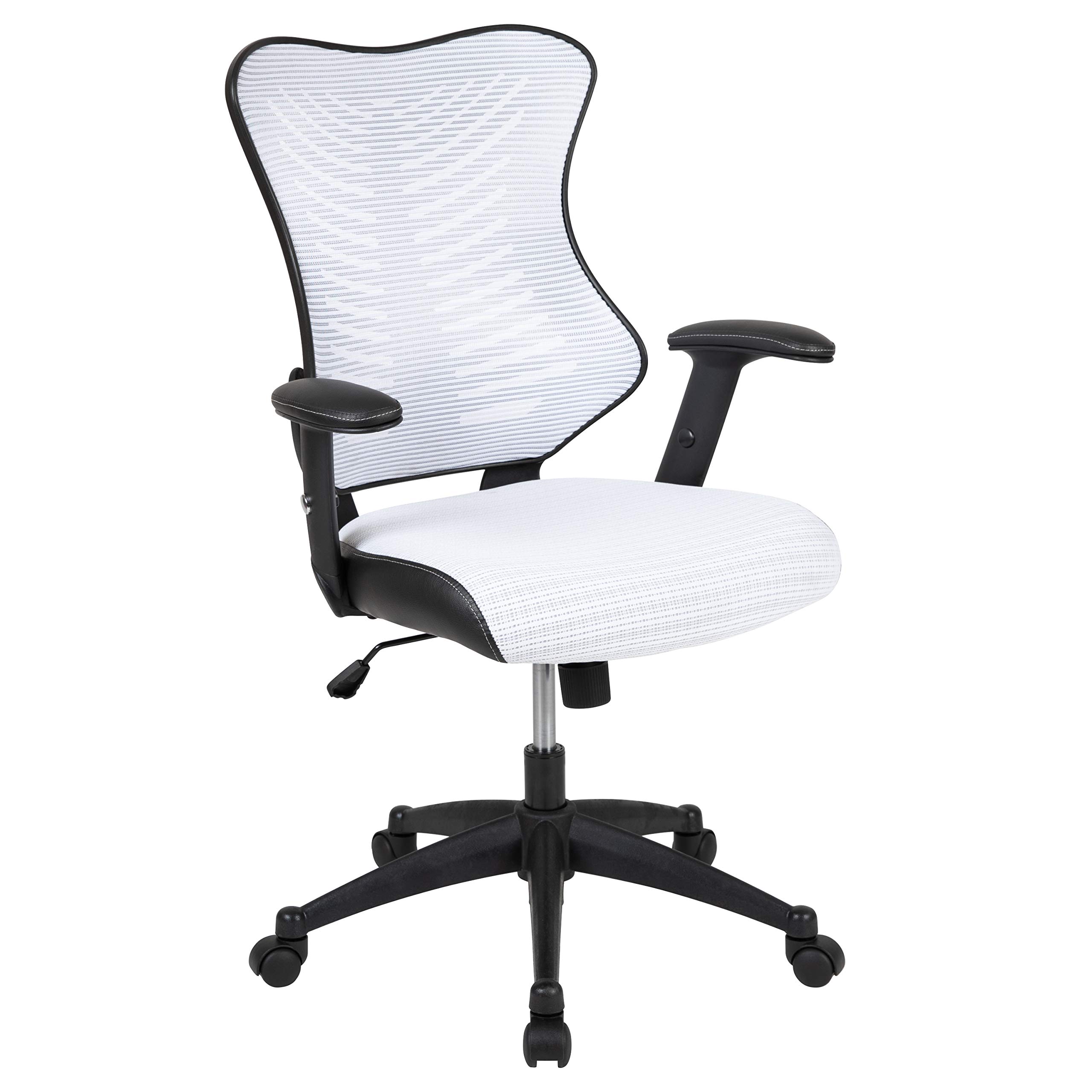 Flash Furniture 高背设计师白色网状行政旋转人体工学办公椅，带可调节扶手
