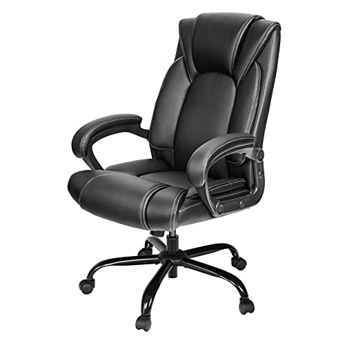 OUTFINE 高背皮革大班椅可调节倾斜角度旋转办公椅，带厚扶手垫和符合人体工程学的腰部支撑设计