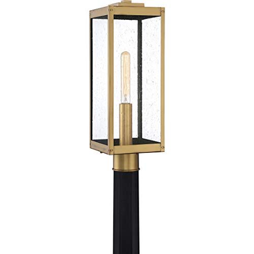 Quoizel WVR9007A Westover 现代工业户外立柱壁挂式照明，1 灯，150 瓦，古董黄铜（21 英寸高 x 7 英寸宽）