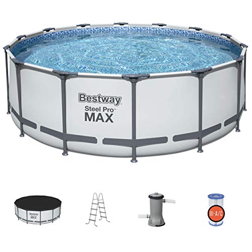 Bestway 5613HE Steel Pro MAX 14 x 4 英尺室外框架地上圆形游泳池套装，带梯子...