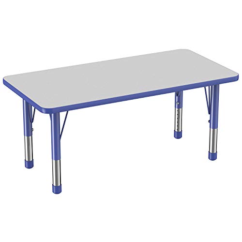 Factory Direct Partners FDP 矩形活动学校和儿童教室桌（24 x 48 英寸），幼儿腿，可调节高度 15-24 英寸 - 灰色顶部和蓝色边缘