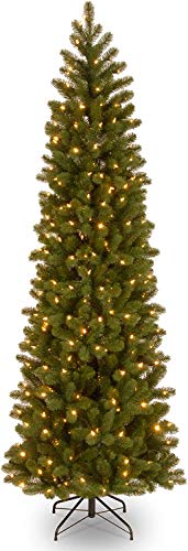National Tree Company Company 'Feel Real lit 人造圣诞树包括预串白灯下扫花旗松铅笔细长 7.5 英尺