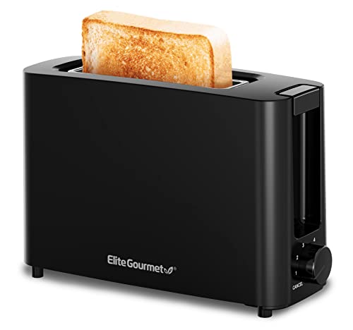 Elite Gourmet 长槽 4 片烤面包机、重新加热、6 种烘烤设置、除霜、取消功能、内置保温架、用于百吉饼和华夫饼的超宽槽