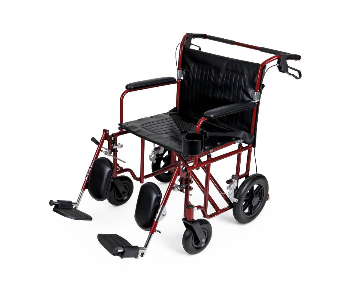 Medline 肥胖症运输椅，22英寸宽的座椅，永久性全长手臂，升降式脚凳，红框