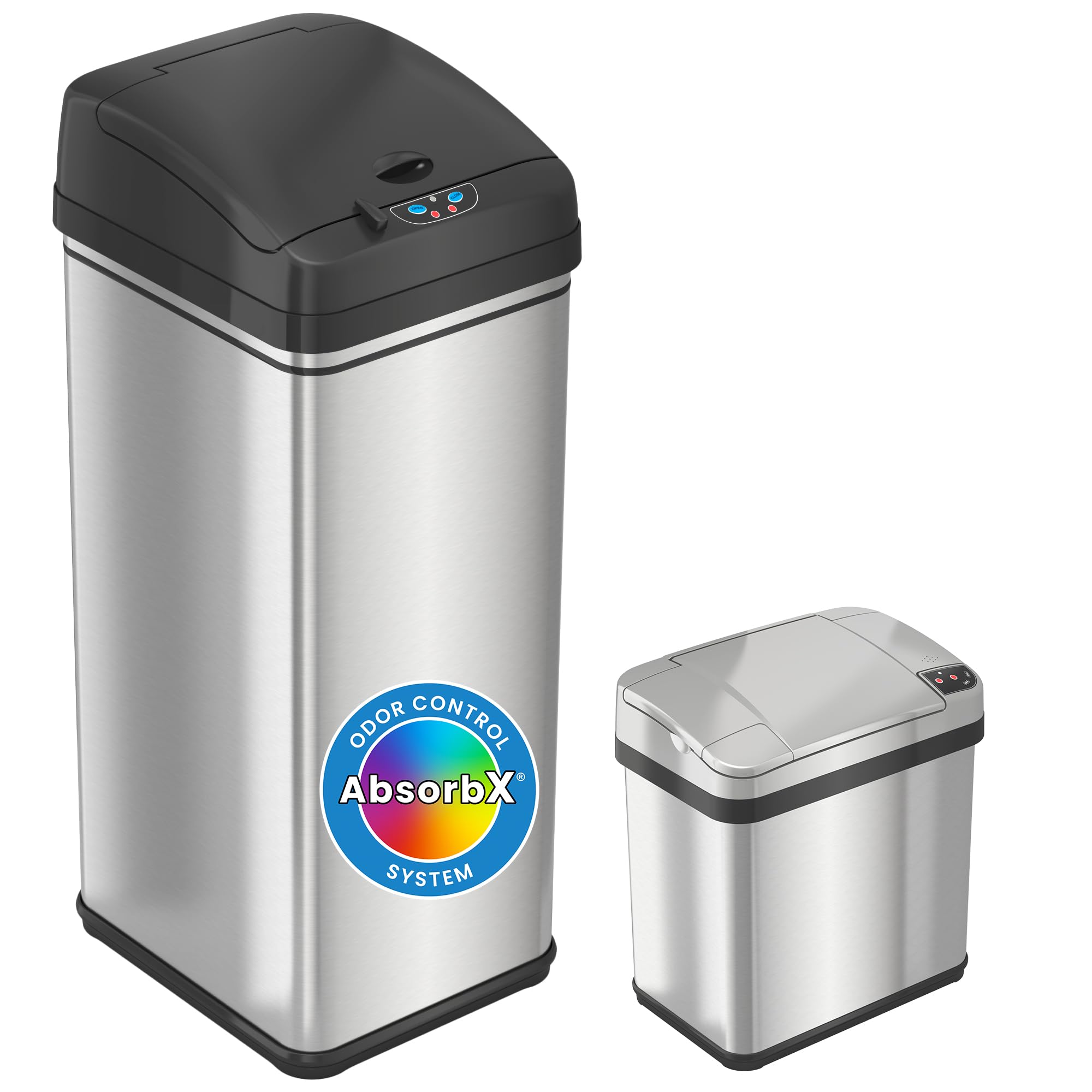 iTouchless 适用于厨房和浴室的回收 13 加仑和 2.5 加仑传感器垃圾桶，气味控制系统，13 个，不锈钢（2 件套），2 件