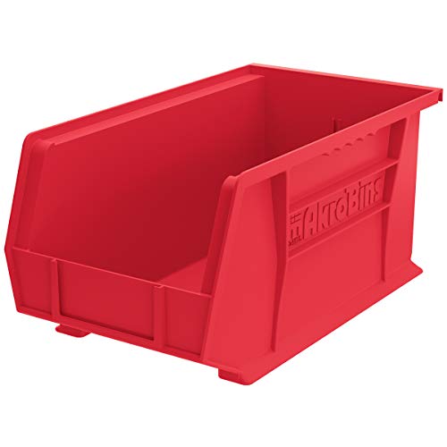 Akro-Mils 30240 AkroBins塑料储物箱悬挂式堆叠容器，（15英寸x 8英寸x 7英寸），红色，（12件装）