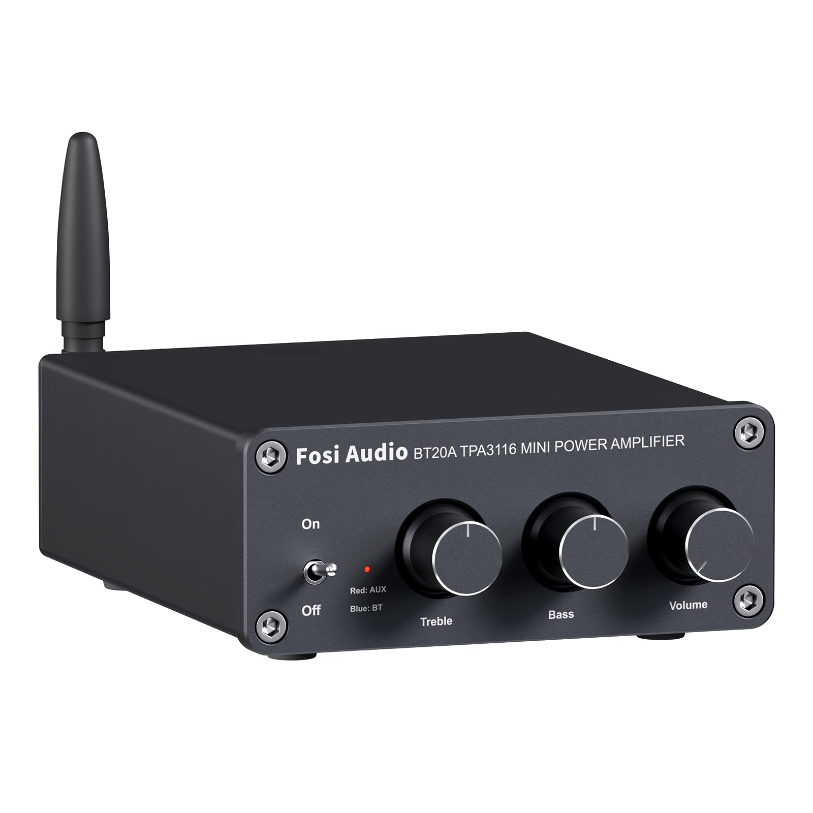 Fosi Audio BT20A 蓝牙 5.0 立体声音频 2 通道放大器接收器迷你 Hi-Fi D 类集成放大器 2.0 CH 适用于家用扬声器 100W x 2 带低音和高音控制 TPA3116（带电源）