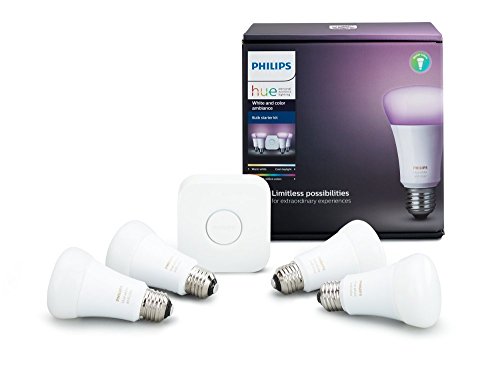 Philips Hue 白色和彩色氛围A19 60W等效LED智能灯泡入门套件（4个A19灯泡和1个集线器与Amazon Alexa Apple HomeKit和Google Assistant兼容）