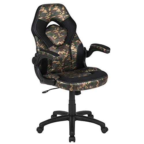 Flash Furniture X10游戏椅赛车办公室，符合人体工程学的计算机PC可调式转椅，带可翻转臂，迷彩/黑色LeatherSoft，已通过BIFMA认证