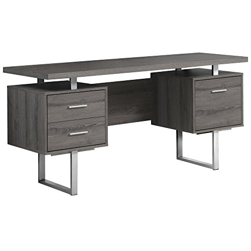 Monarch Specialties 60英寸深色灰褐色仿银/银色办公桌