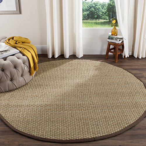 Safavieh 天然纤维系列NF114K Basketweave天然和深棕色夏季海草圆形地毯（8英寸直径）