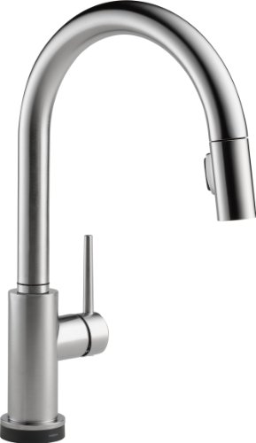 Delta Faucet Trinsic 单手柄触摸式厨房水槽水龙头，带下拉式喷雾器、Touch2O 技术和磁性对接喷头，北极不锈钢 9159T-AR-DST
