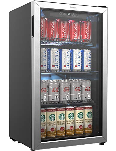 hOmeLabs 饮料冰箱和冷却器 - 120 罐迷你冰箱，带玻璃门，适用于苏打啤酒或葡萄酒 - 适用于办公室...