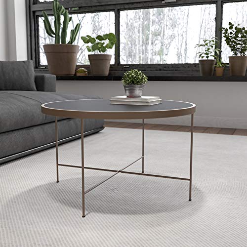 Flash Furniture Providence 系列 31.5 英寸圆形室内客厅咖啡桌，采用人造混凝土饰...