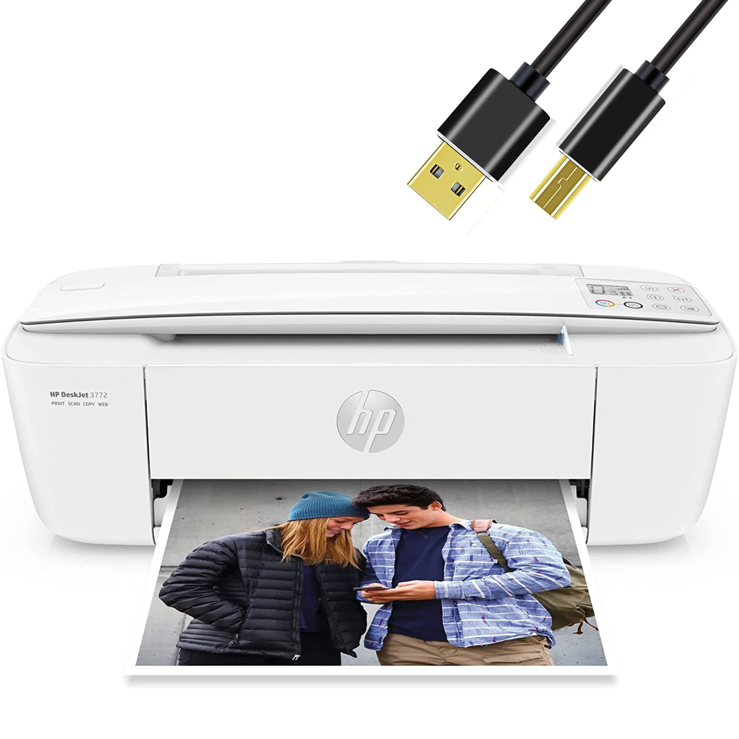 HP H -P DeskJet 无线彩色喷墨打印机一体机，带 LCD 显示屏 - 打印、扫描、复印和移动打印 超紧凑型，带 6 英尺打印机电缆