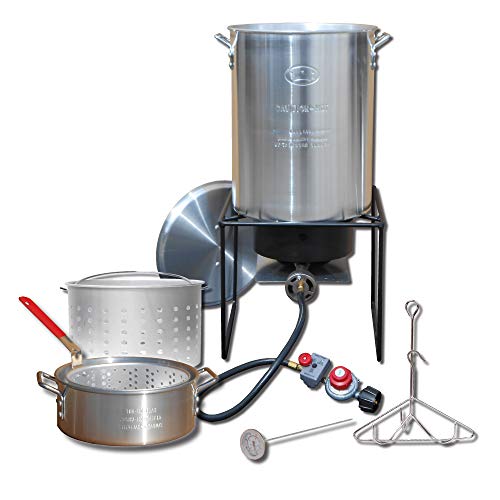 King Kooker 丙烷户外煎煮套装，带 2 个锅，银色，一种尺寸 (12RTFBF3)