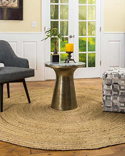 NaturalAreaRugs 100% 天然纤维手工双面埃尔西诺黄麻 7 英尺圆形地毯米色