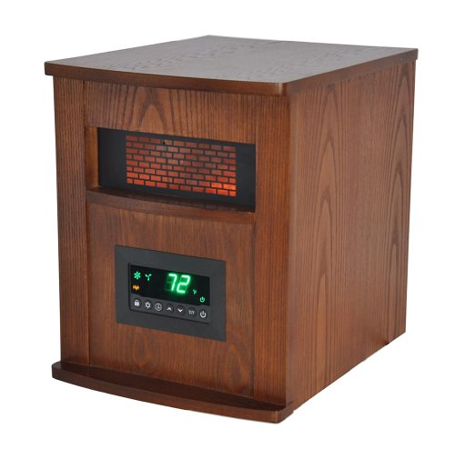 LIFE SMART 6 元素石英，带木柜和远程大房间红外加热器，棕色