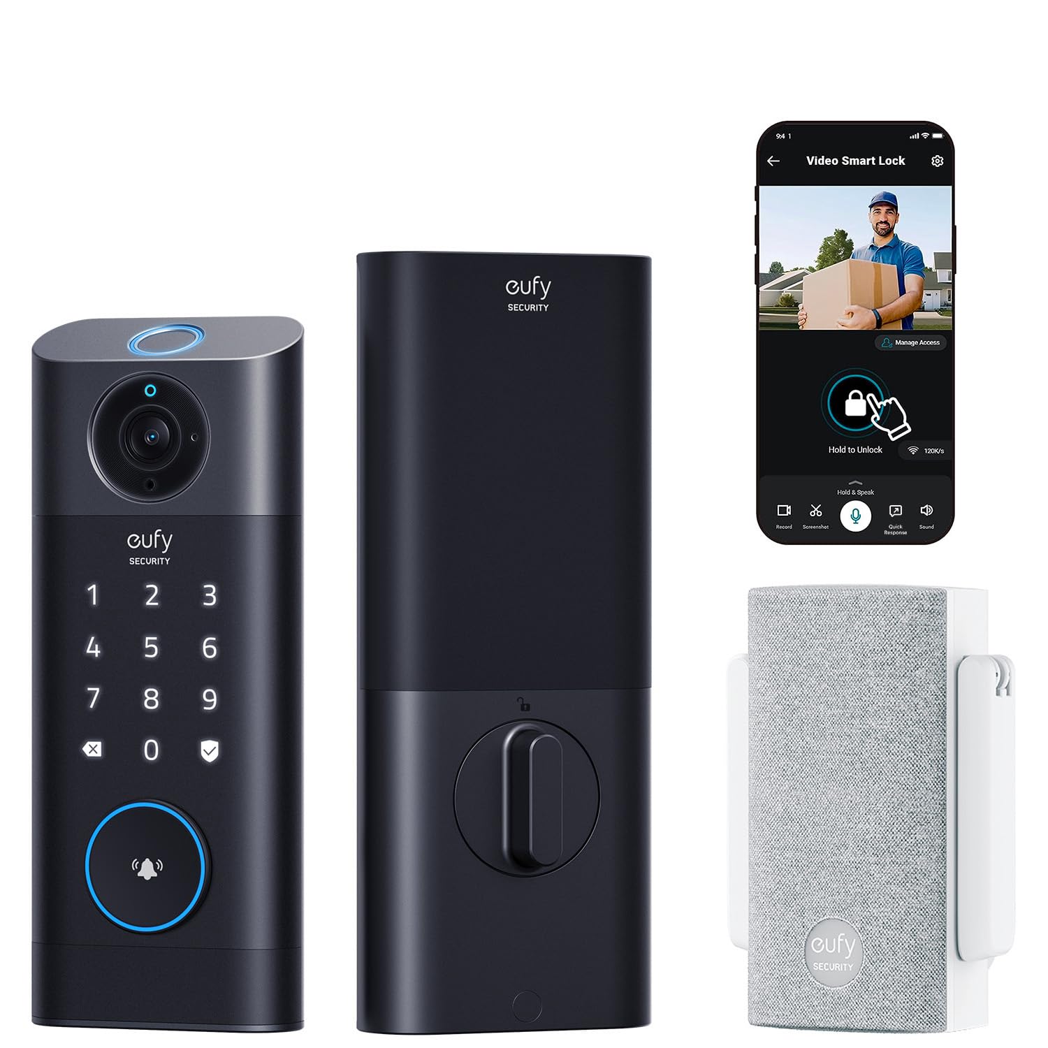  eufy security 安全视频智能锁 S330，含电铃，三合一摄像头+门铃+指纹无钥匙进入，BHMA，WiFi 门锁，应用程序远程控制，2K 高清，门铃摄像头，无需月费，需要...