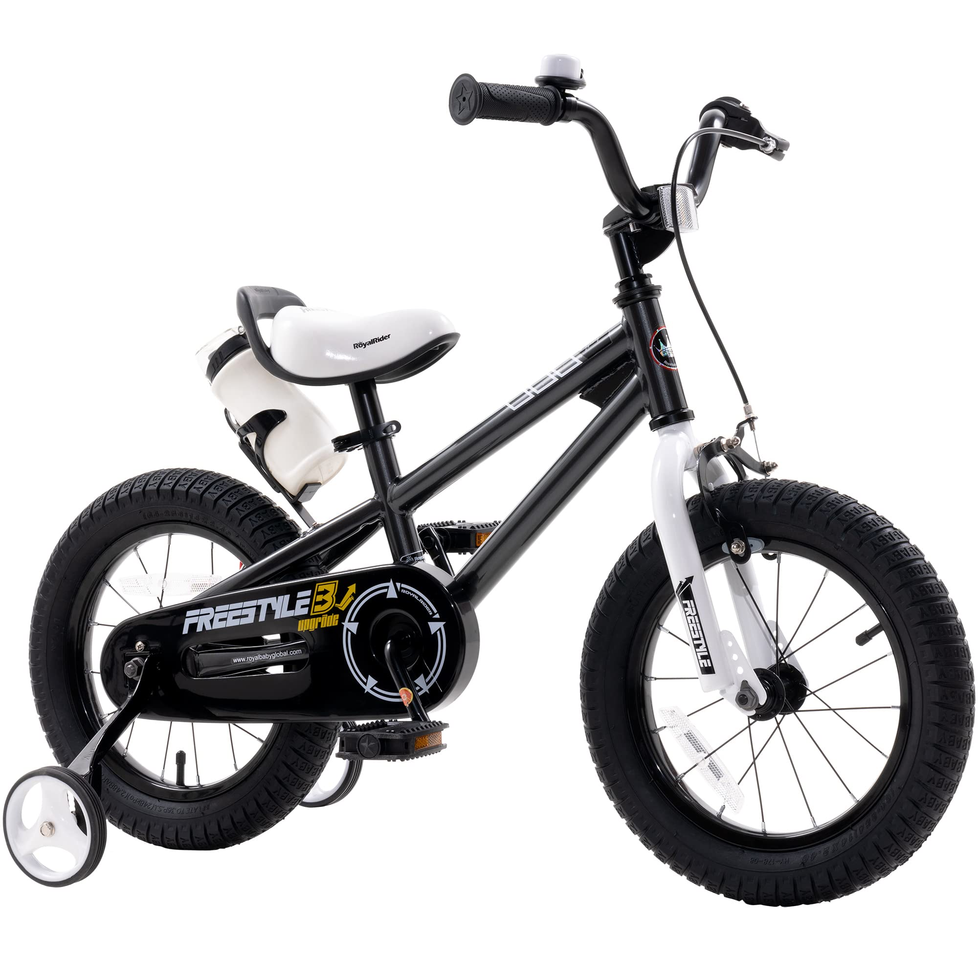 Royalbaby 自由式儿童自行车男孩女孩 16 英寸 BMX 儿童自行车带训练轮和支架，适合 4-7 岁，黑色