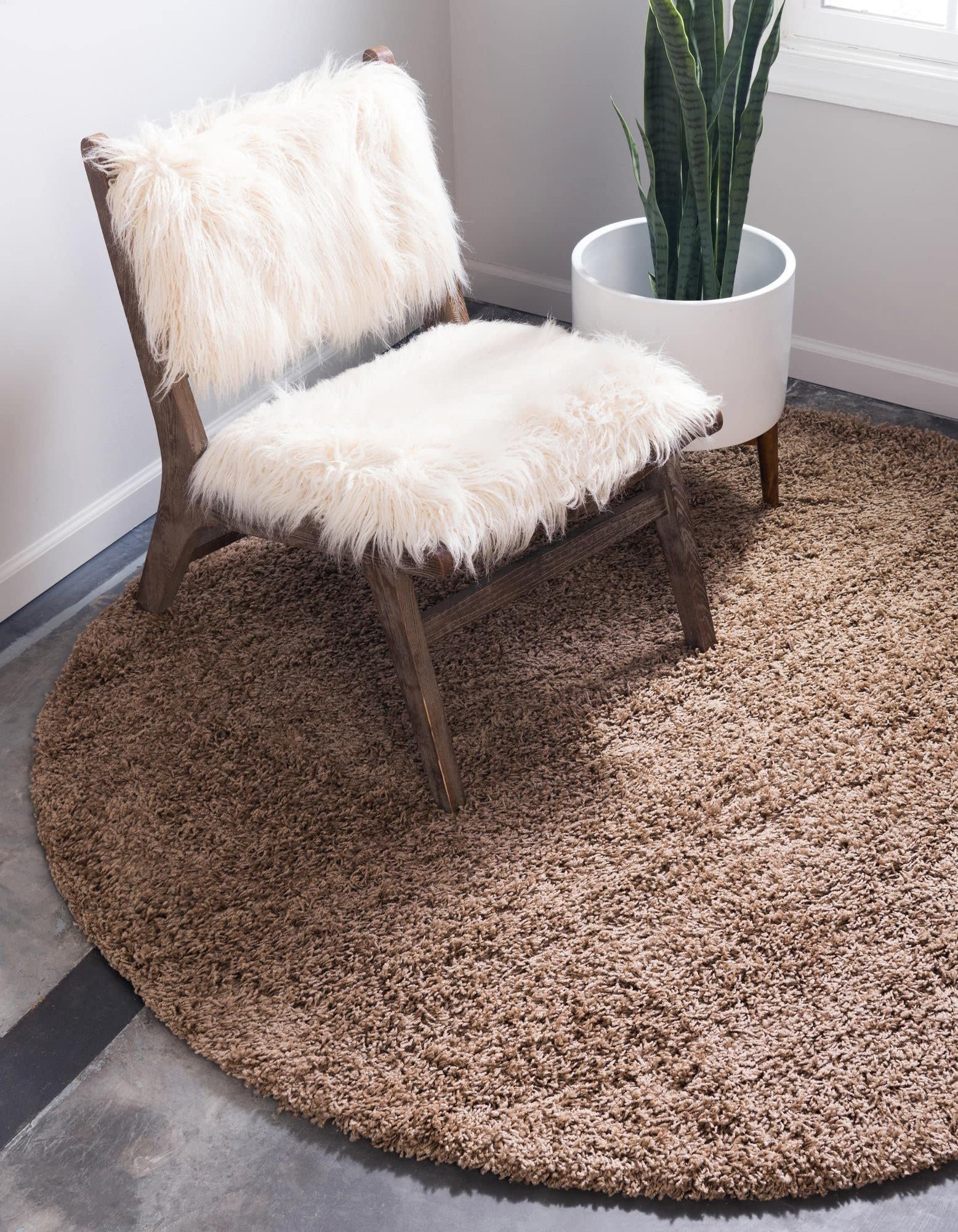 Unique Loom 纯色粗毛收集区地毯（6'1'圆形，沙棕色）