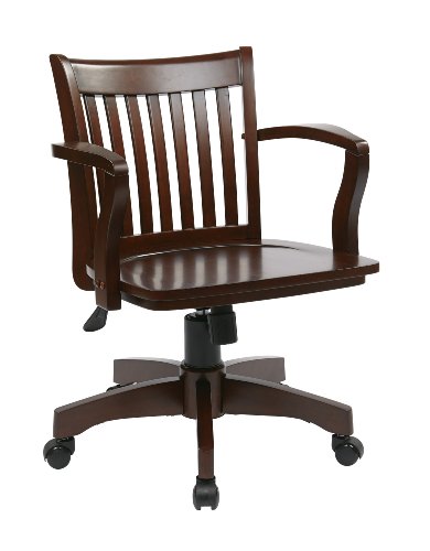 OSP Home Furnishings 豪华木质银行家办公桌椅，带木质座椅，浓缩咖啡