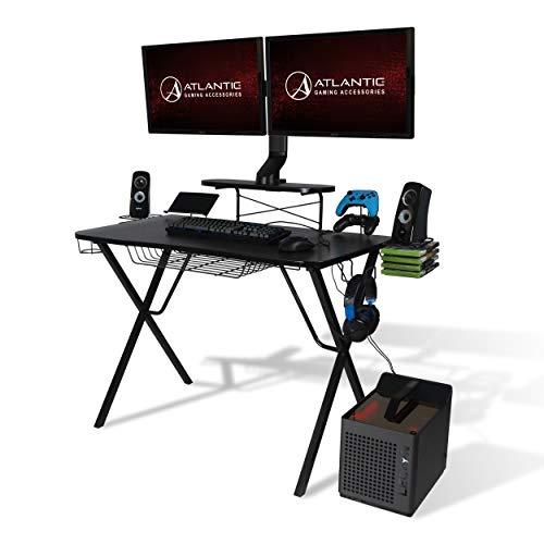 Atlantic 游戏原创 Gaming-Desk Pro - 弧形正面，10 个游戏，控制器，耳机和扬声器存储，40.25x23.5 英寸弧形正面桌面，增强型更大设计