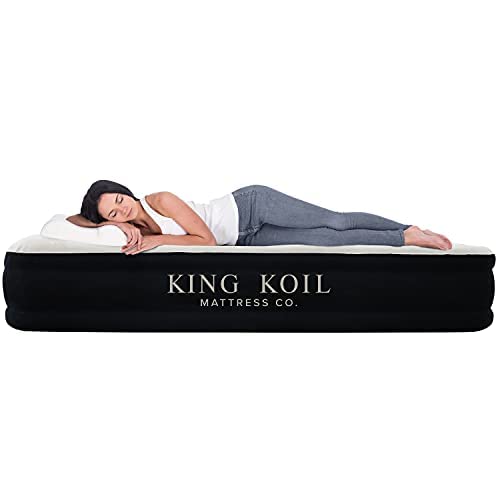 King Koil 豪华充气床垫，带内置高速泵，适用于露营、家庭和客人 - 充气床垫 豪华充气充气床垫 防水...