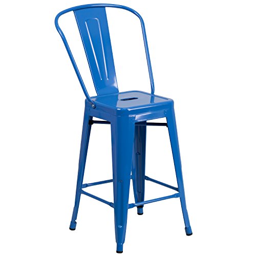 Flash Furniture 商业级4件装24'高蓝色金属室内外柜台高凳，可移动背