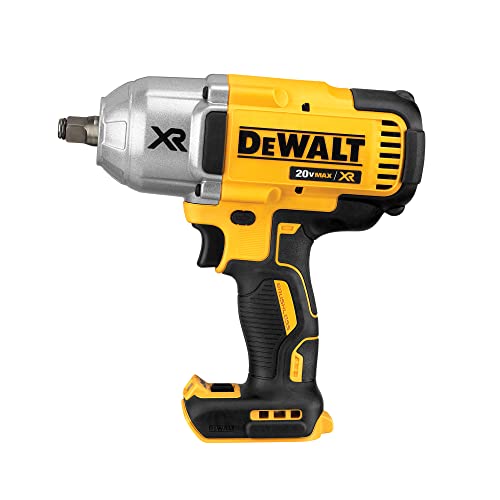DEWALT 20V MAX XR 冲击扳手套件，无刷，高扭矩，圆环砧，1/2 英寸，仅工具 (DCF899HB)，黄色