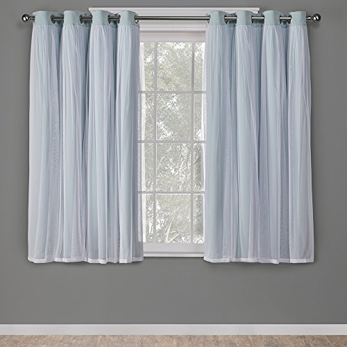 Exclusive Home Curtains 独家 Home Catarina 分层实心房间变光遮光和透明索环顶部窗帘面板一对