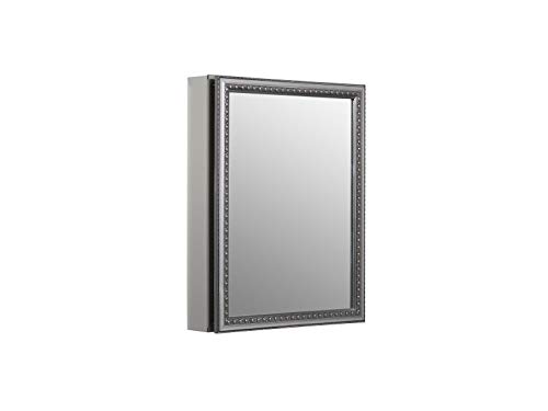 KOHLER K-CB-CLW2026SS 20英寸x 26英寸铝制浴室药品柜，带有装饰银色镜面门；嵌入式或表...