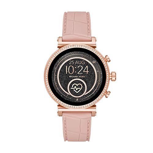 Michael Kors Access 女式 Sofie 心率不锈钢触摸屏智能手表带硅胶表带，粉色，18 英寸（型号：MKT5068）