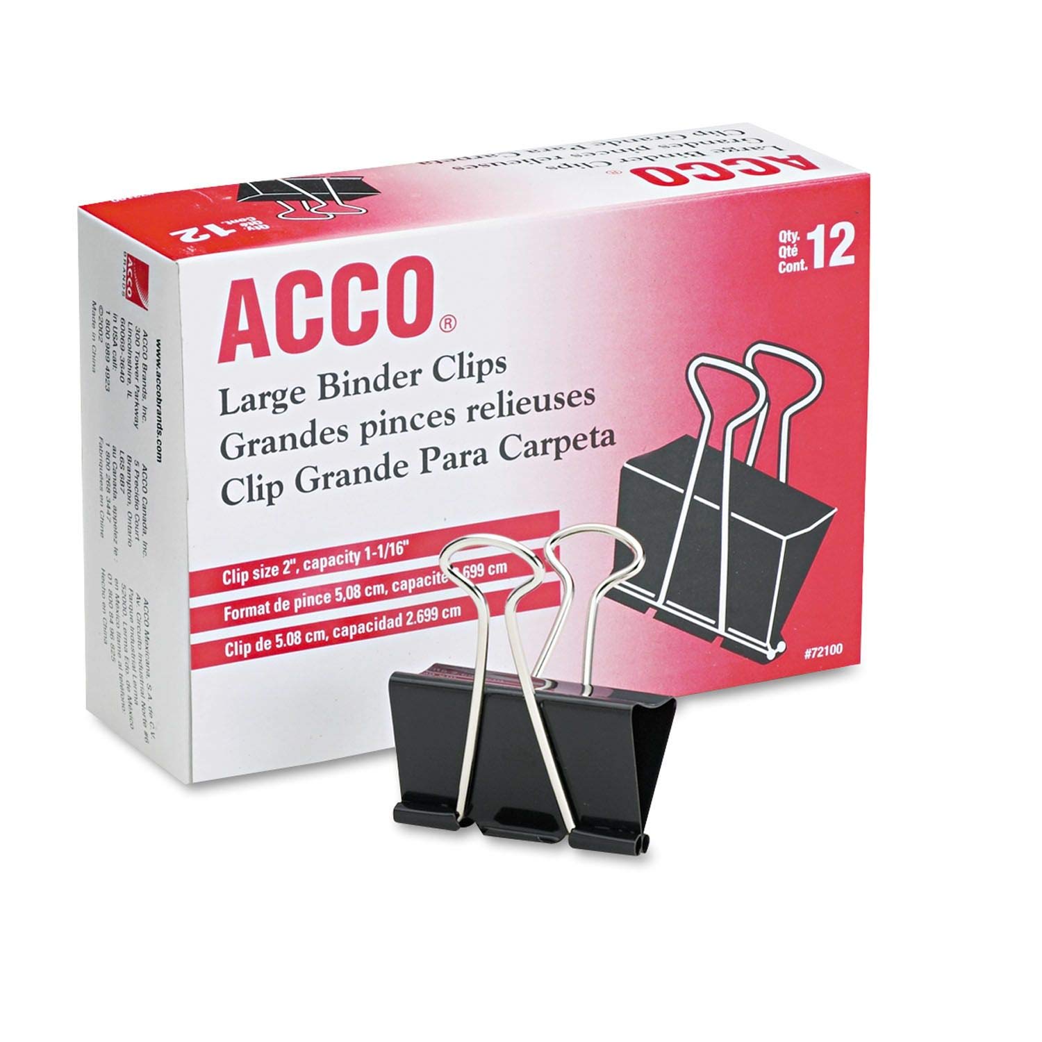 ACCO Brands ACCO 活页夹，大号，2 盒，12 个夹子/盒 (72102)，黑色...