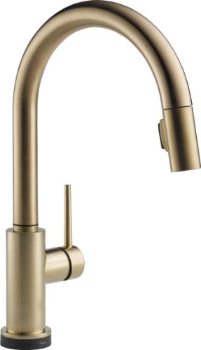 Delta Faucet Trinsic 单手柄触摸式厨房水槽水龙头，带下拉式喷雾器、Touch2O 技术和磁力对接喷头，香槟青铜色 9159T-CZ-DST