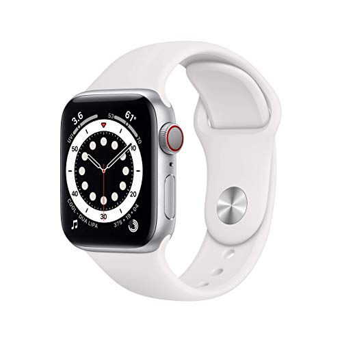 Apple 手表系列 6（GPS + 蜂窝网络，40 毫米）- 银色铝制表壳搭配白色运动表带（更新）...