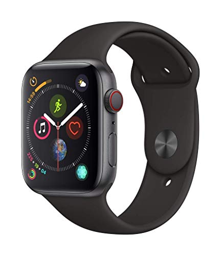 Apple 手表系列 4（GPS + 蜂窝网络，44 毫米）- 深空黑色铝制表壳搭配黑色运动表带（更新）