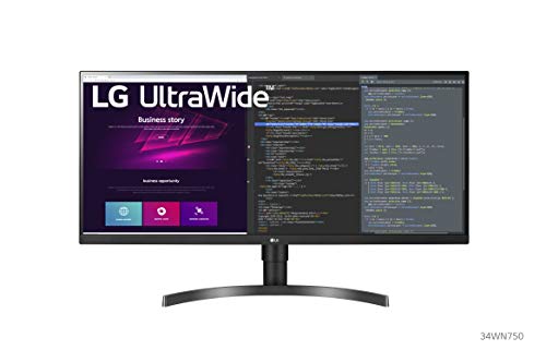 LG 34WN750-B 显示器 34' 21:9 WQHD (3440 x 1440) IPS 显示屏，AMD FreeSync，双控制器，屏幕控制，3 面无边框设计 - 黑色