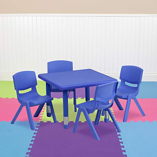 Flash Furniture 24 英寸方形塑料高度可调节活动桌套装带 4 张椅子...